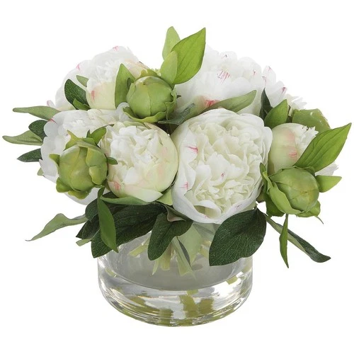 Uttermost 60198 Garden Peony White and Green with Clear Glass Bouquet - Picture 1 of 4