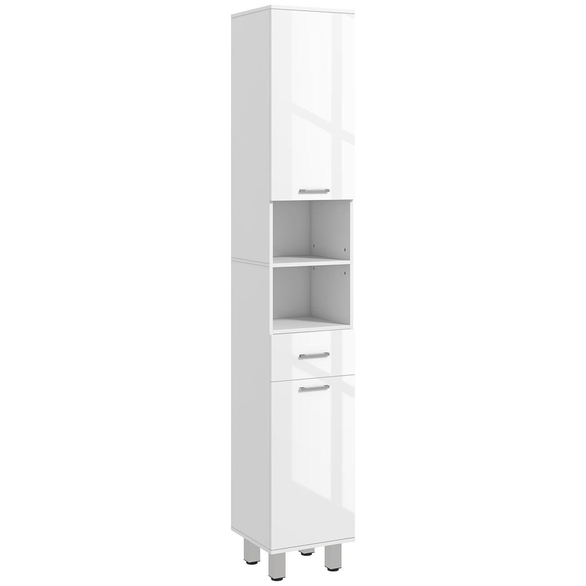 kleankin Tall Narrow Bathroom Storage Cabinet Cupboard w/ Cabinets - White