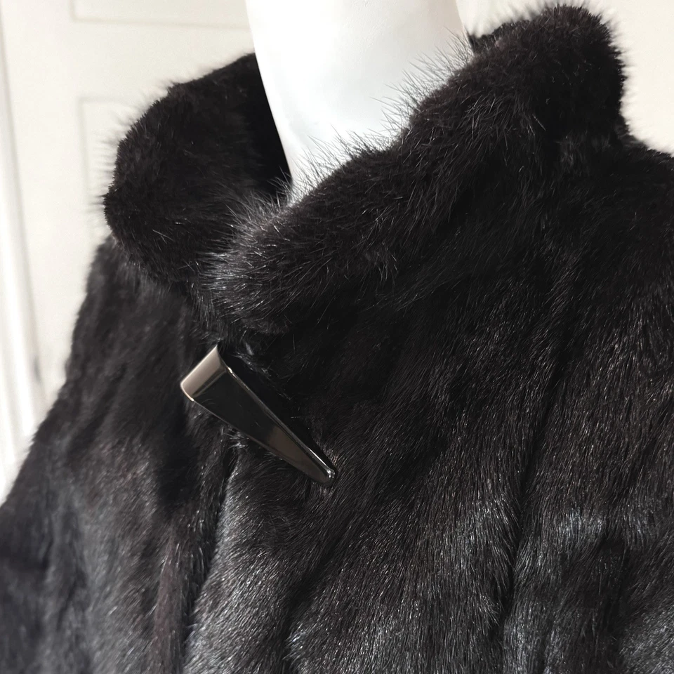 Vintage 80’s BLACK MINK FUR COAT L Women’s Jacket Elegant Luxury Mafia Wife Glam - Image 3 of 4