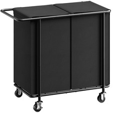 Double Laundry Hamper with Wheels,200L Rolling Laundry Basket 2 Section with ...