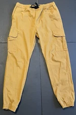 Forever 21 Men’s Cargo Jogger Pants Tan Khaki Elastic Waist Size Large.