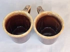 Vintage MCM Hull Pottery Brown Drip Glaze Coffee Mugs Oven Proof USA- Set of 2