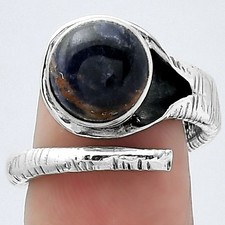Adjustable - Natural Sodalite 925 Sterling Silver Ring s.7.5 Jewelry R-1306