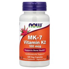 Now Foods MK-7 Vitamin K-2 100 mcg 120 Veg Capsules GMP Quality Assured, Vegan,