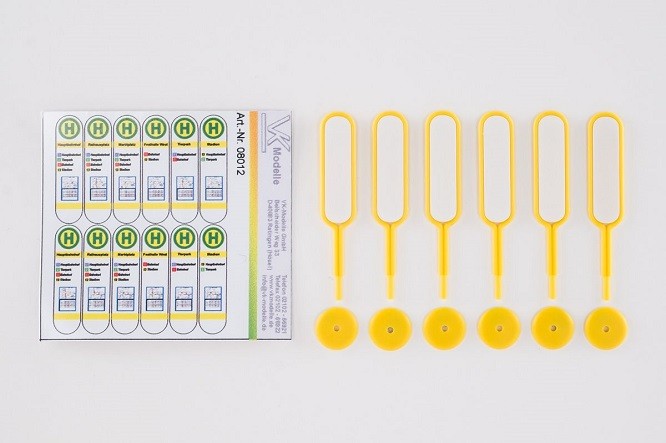 VK-Models 08012 - 1/87 Accessories Bus Stop Signs MABEG-FIS Yellow 6/Set - New