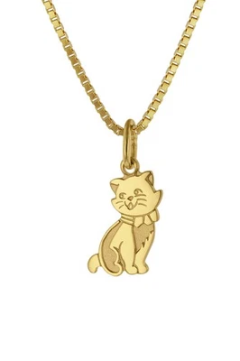 TRENDOR Schmuck Anhänger Katze Gold 333 (8 Karat) + goldplattierte Silberkette 3 - Bild 1 von 4