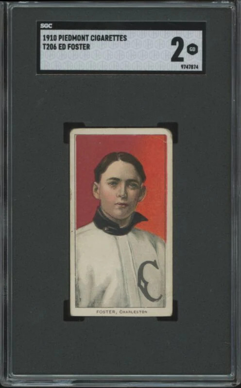 1909 T206 ED FOSTER NNO GOOD PIEDMONT 350 SL SGC 2 BASEBALL CHARLESTON SEAGULLS