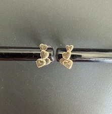14K yellow gold heart cluster stud earrings, rubber backs, signed PRD 1/4g