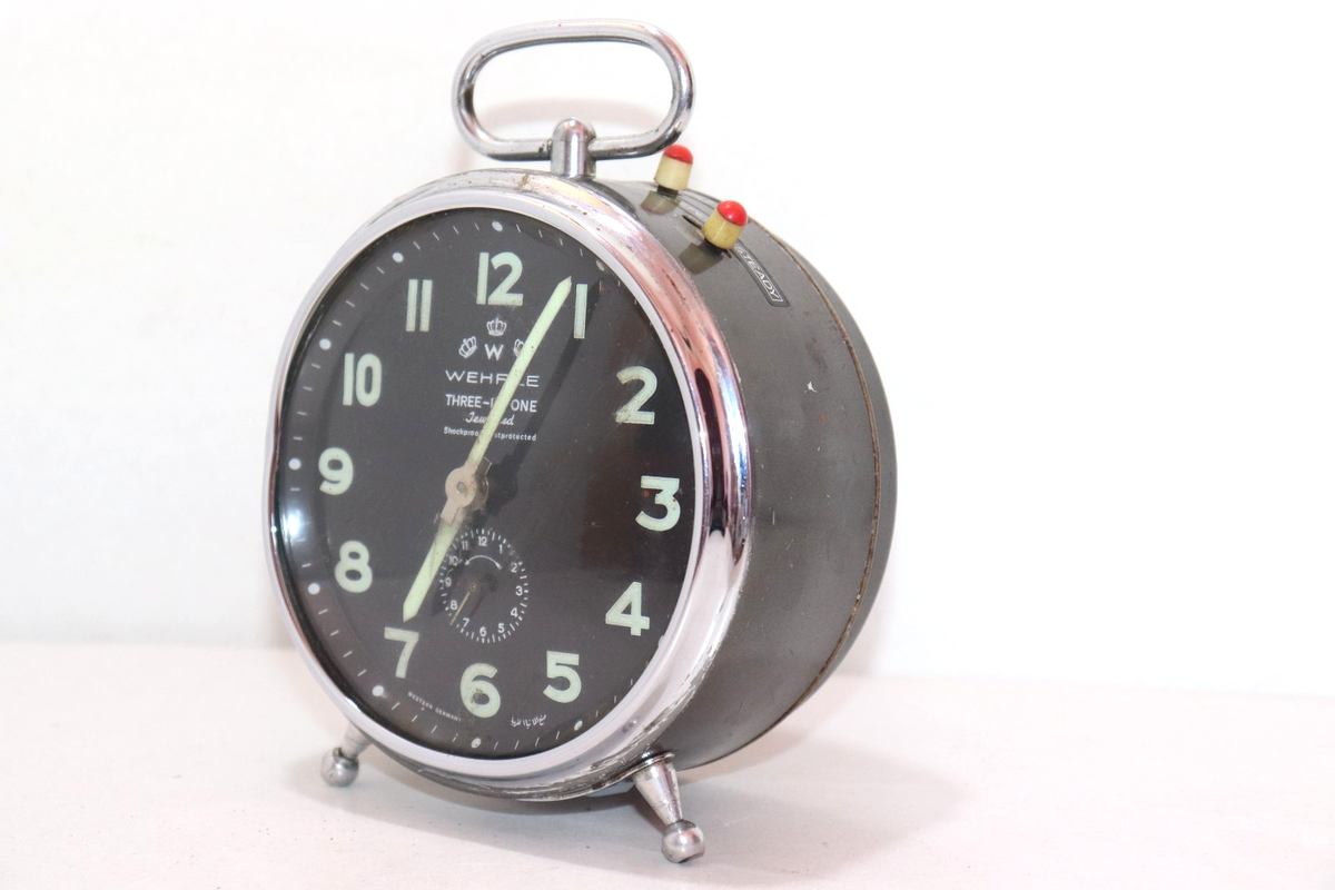 Vintage WeHRLE Three In One Mechanical Alarm Clock Made In Western