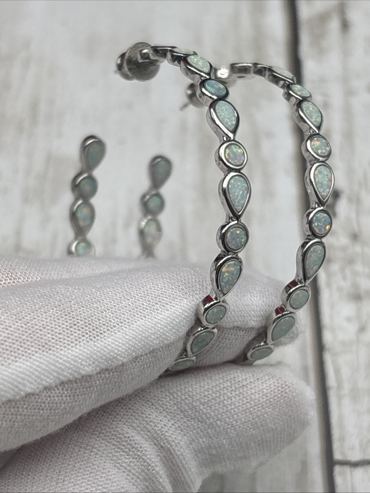 Melinda Maria Isla Hoop Earrings: Elegant Lab-Opal Stones in Polished Silver