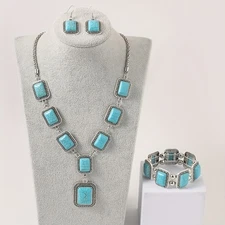 Boho Western Jewelry Turquoise Set Women Boho Pendant Necklace Earrings Bracelet