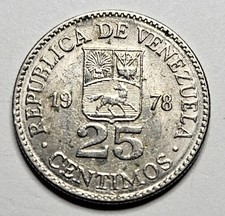1978 Venezuela 25 Centimos - Nickel Coin - Venezuelan - World Coin