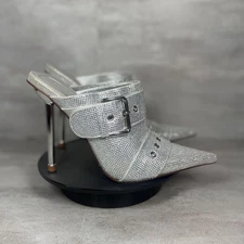 Azalea Wang Shoes Womens Size 6.5 Silver Rhinestone Mule Heels Buckle Stiletto
