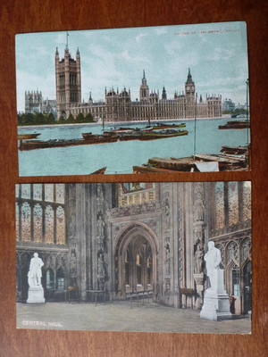 R162 2x LONDON Häuser des Parlaments & Central Hall Westminster Postkarte um 1907