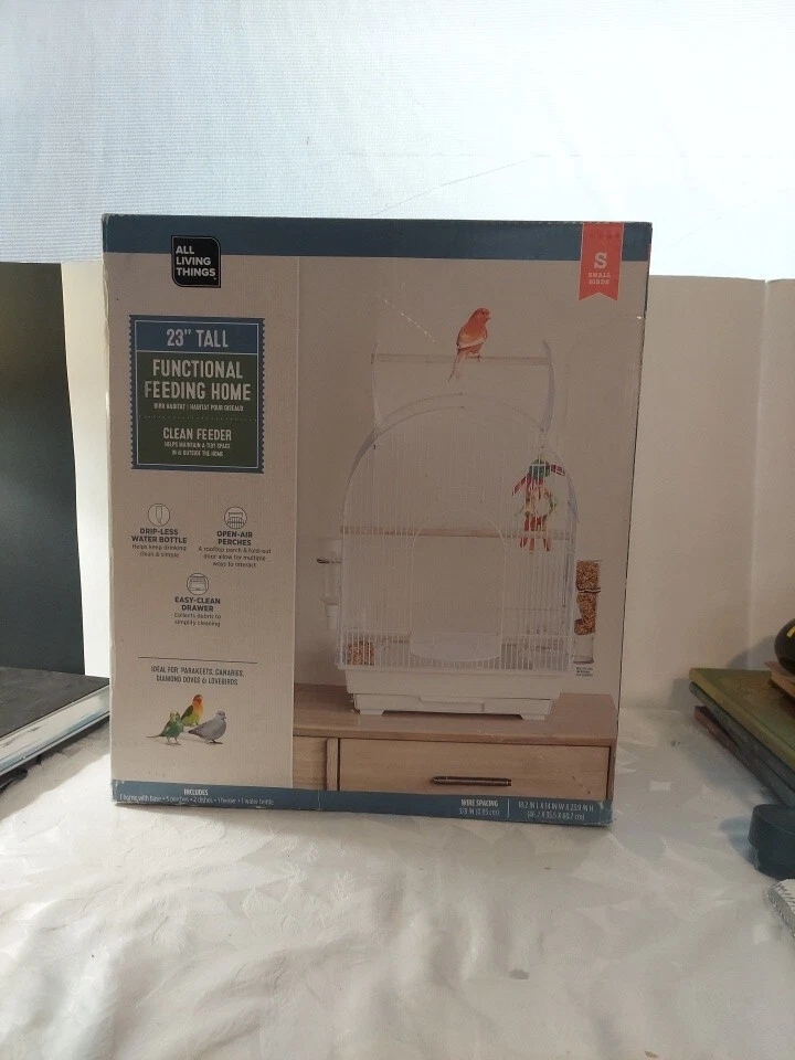 NEW White 14.5" X 11" X15.6" Small Bird Cage w 2 Perches/ 2 Dishes