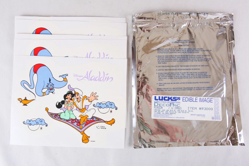 Aladdin (Disney), Lucks Edible Image Cake Decorations Lot of 5, 1997, 9"x7" - Image 1 of 3