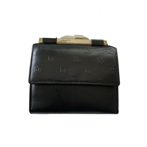 Christian Dior Vintage Black Leather Bi-fold Compact Wallet 2385