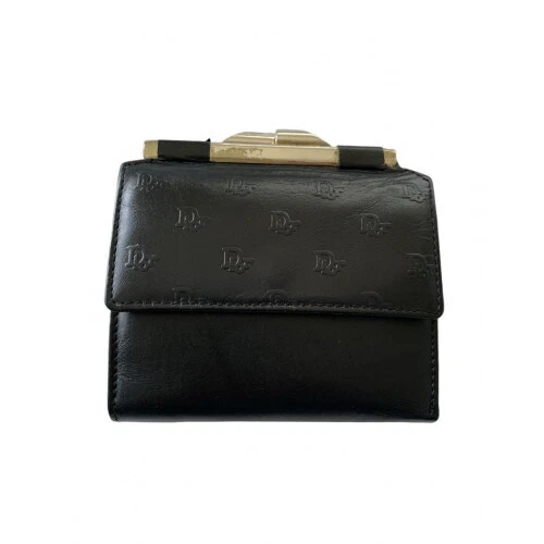 Portefeuille compact Christian Dior cuir double pli noir vintage 2385