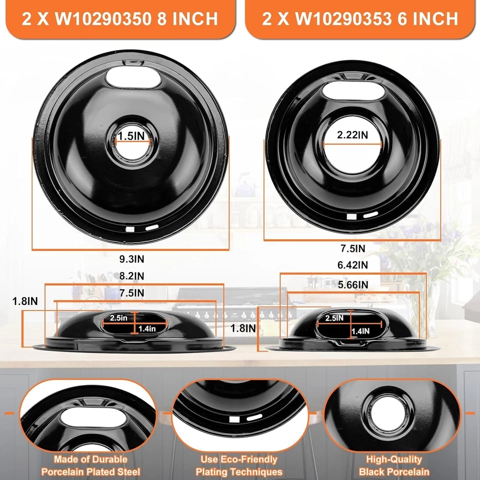 Porcelain Drip Pan and Electric Range Burner Element Set for Frigidaire Kenmore - Image 3 of 4