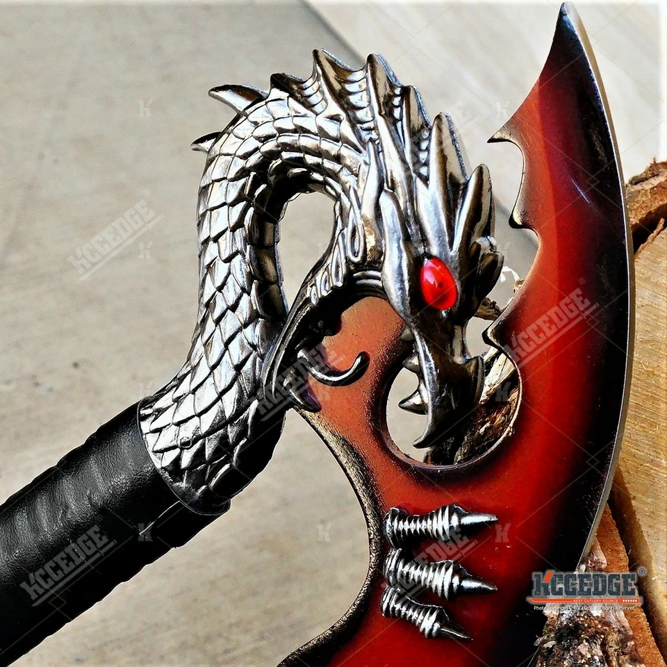 Nuevo 11" Rojo Fuego Doble Hojas Fantasía Dragón Cuchillos Espada Daga Con Soporte Foto 3 de 4