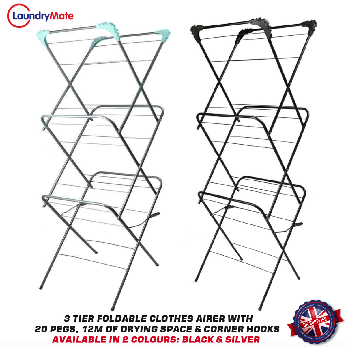 Folding Clothes Drying Rack 2-Tier, Large Laundry Drying Rack With Height-Adjustable Wings