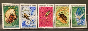 Chad,Insects S.C.#252-6 S.C.V.$15+ MNH Complete set of 5 as issued in 1972   