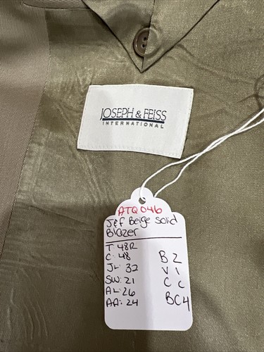 Joseph & Feiss Men's Beige Solid Wool Blazer 48R $595 - Picture 7 of 10