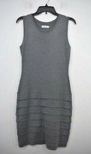 Calvin Klein Women Gray Sleeveless Crew Neck Ruffle Wool Blend Sweater Dress S