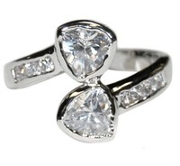 Double Trillion 5a Cubic Zirconia Friendship & Love Rhodium Plated Ring Double Trillion 5a Cubic Zirconia Friendship & Love Rhodium Plated Ring