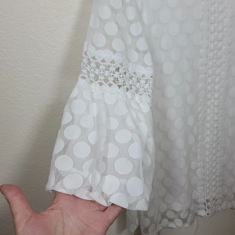 Mini Vestido ALFANI Para Mujer Blanco Encaje Superpuesto Lunares Talla M Mangas 3/4 Foto 2 de 4