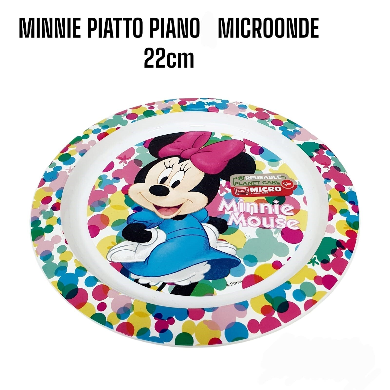PIATTO PIANO MINNIE DISNEY IN PLASTICA MICROONDE CM. 22  PIATTI BAMBINA