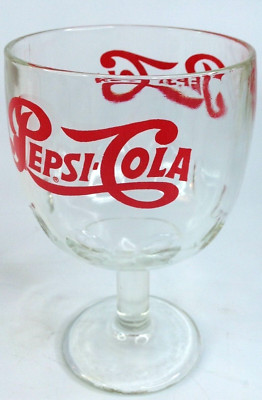 Pepsi-Cola Root Beer Float Stemmed Thumbprint Glass Goblet Red Graphics Vintage