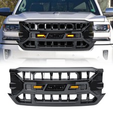 Glossy Black Front Grille Grill Wemblem Hole For 16-18 Chevrolet Silverado 1500