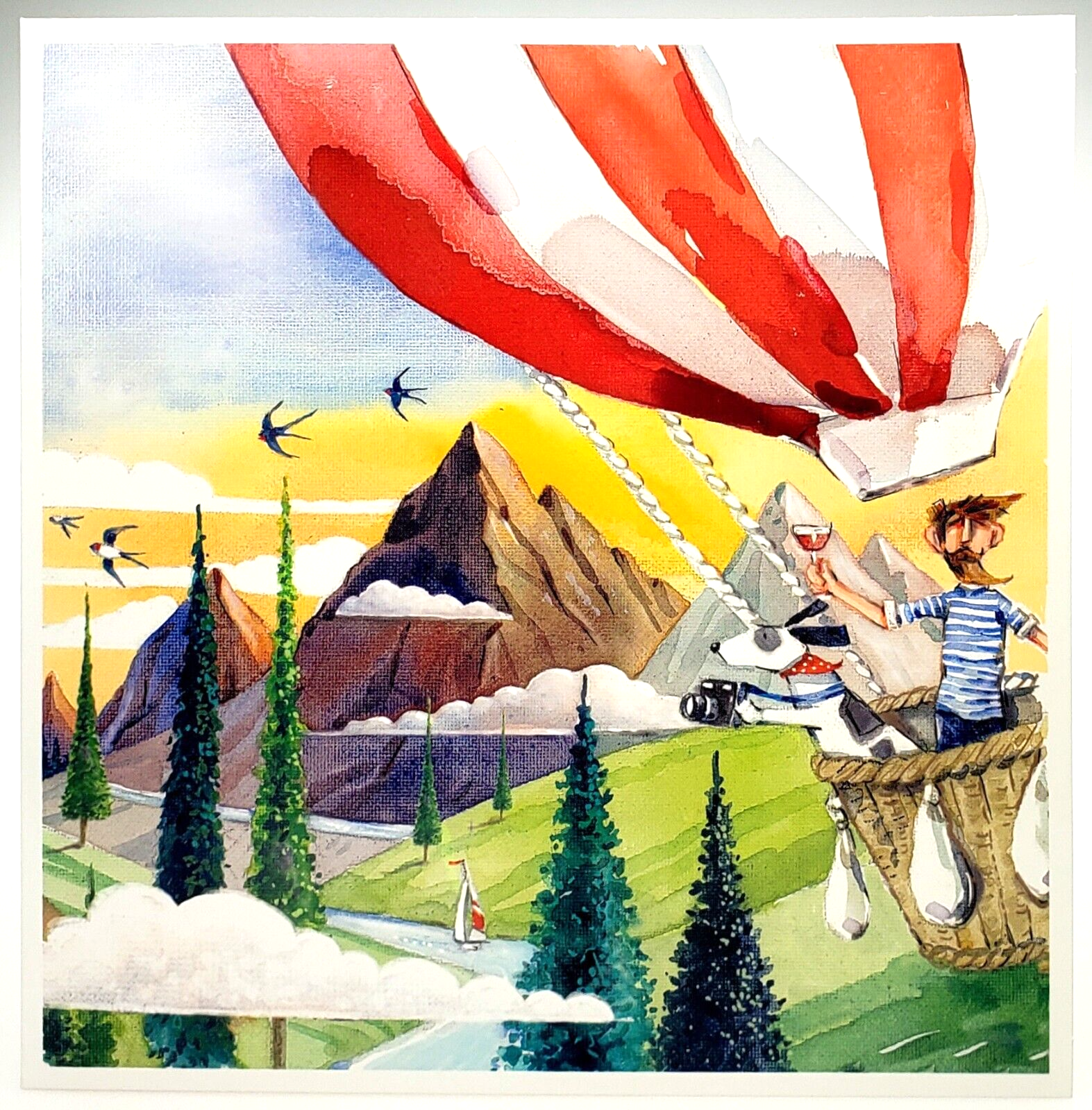 Birthday Card. Hot Air Balloon Card. Beautiful Happy Birthday Greeting Card.