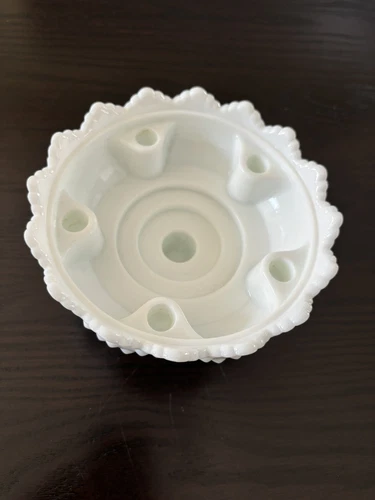 Vintage Fenton Glass 6 Candle Holder Centerpiece Flower Bowl Milk Glass Hobnail