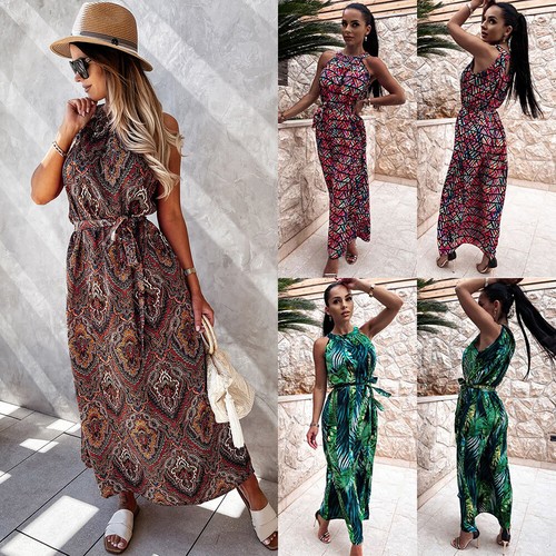 Women Halter Dress Ethnic Pattern Print 