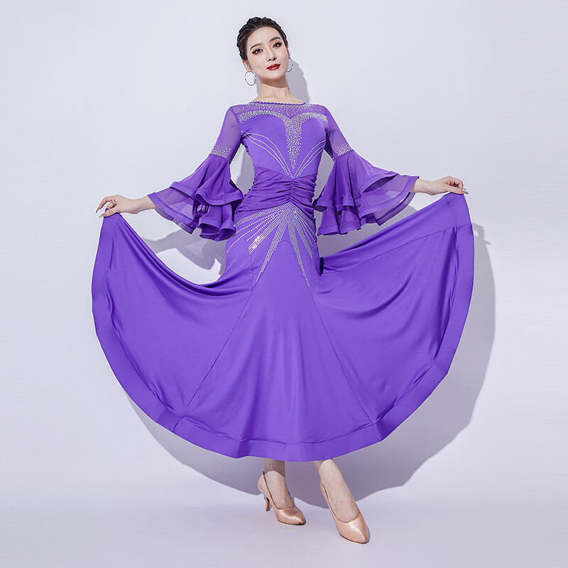 Latin Ballroom Dance Dress Modern Salsa Waltz Standard Long Dress# C020 7 Colors