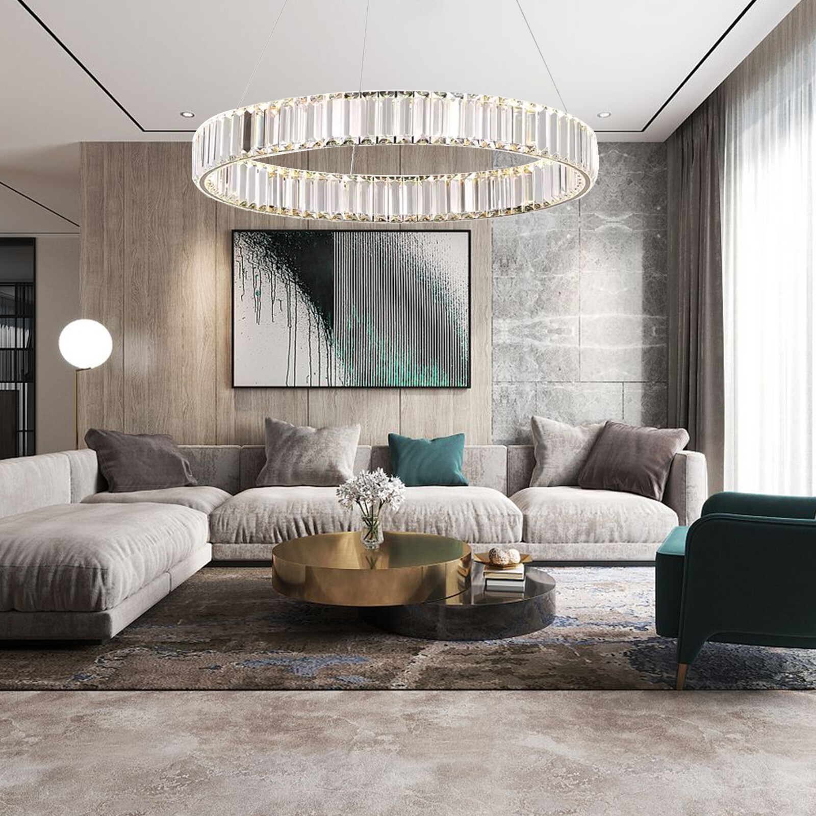 Crystal Ring Pendant Chandelier Modern Ceiling Light Fixture-image