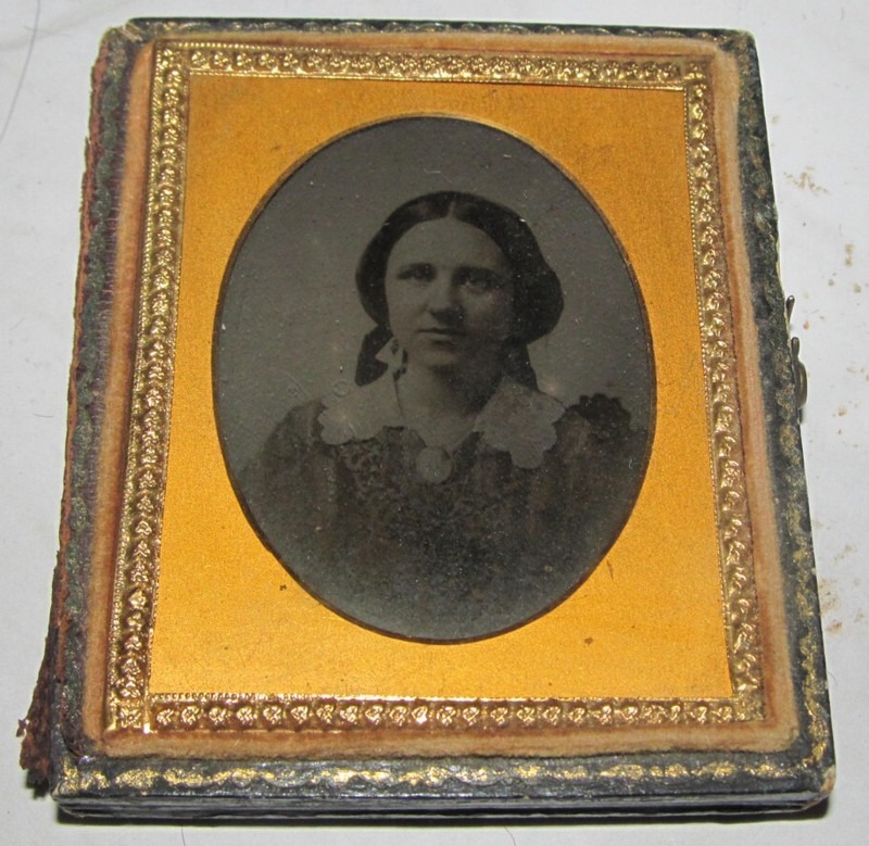 Antique Daguerreotype Photograph Pig Tails Woman or Girl in Dress Old West