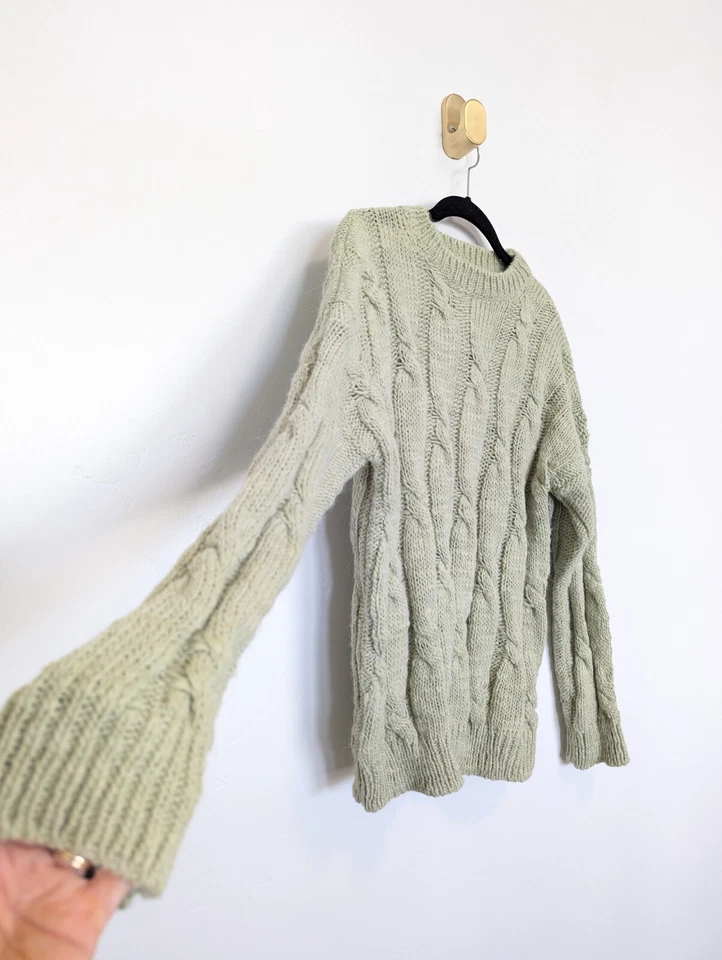 Pastiche Cable Knit Sweater Womens Size M Green Alpaca Wool Fisherman Grandpa - Image 3 of 4