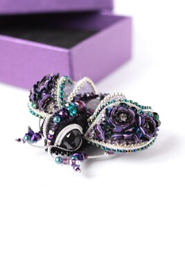 Purple bug brooch Embroidered flower Insect pin Mom gift from daughter Beaded bu