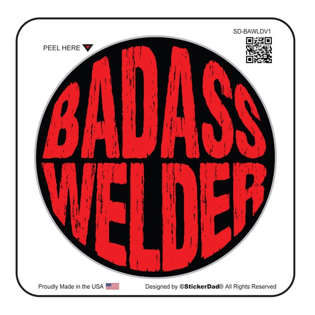 BADASS WELDER V1 circle (6 Pack) Hard Hat Printed Sticker (size 2