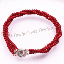 Exquisite 3 Strand 4mm Red Coral Round Gemstone Beads Bracelet 7.5 Inches AAA