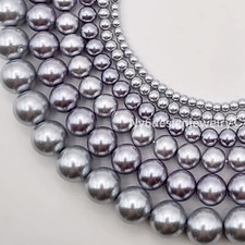 Silver Purple Glass Pearl Round Loose Bead 3, 4, 6, 8, 10, 12mm 16" Strand 3