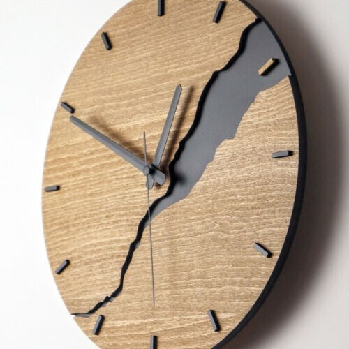 Handmade Modern Wall Clock with Numbers Silent Unique Wood Minimalist wall clock - Picture 3 of 8
