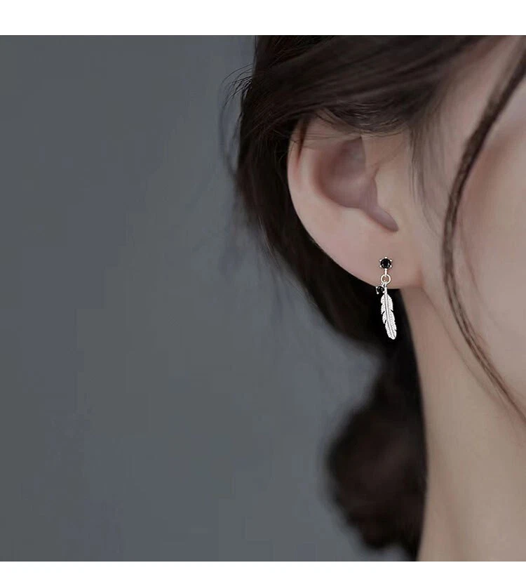 Solid925 Sterling Silver Feather Dangle Stud Drop Earrings Dainty Gift Wholesale - Image 4 of 4