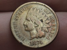1874 Indian Head One Cent Penny- Fine Details, Partial LIBERTY