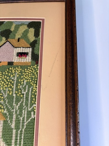🐴Folk Needlepoint White House Framed Artwork Primitive Charles Wysocki - Picture 2 of 10