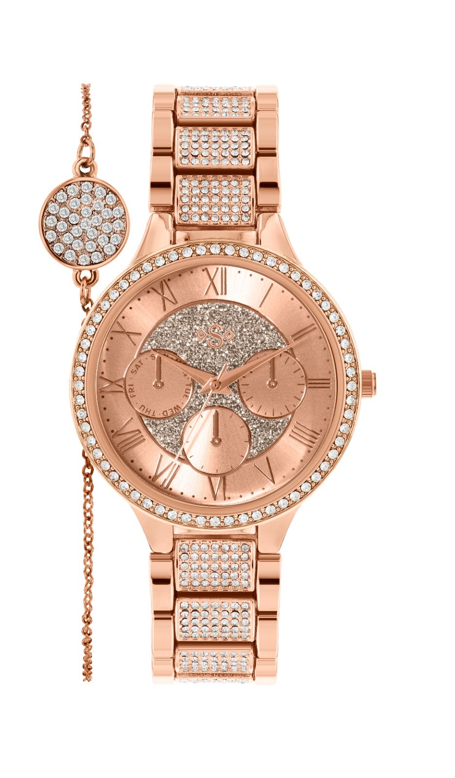 Spirit Ladies Rose Gold Stone Set Bracelet Watch & Bracelet Gift Set ASPL117X