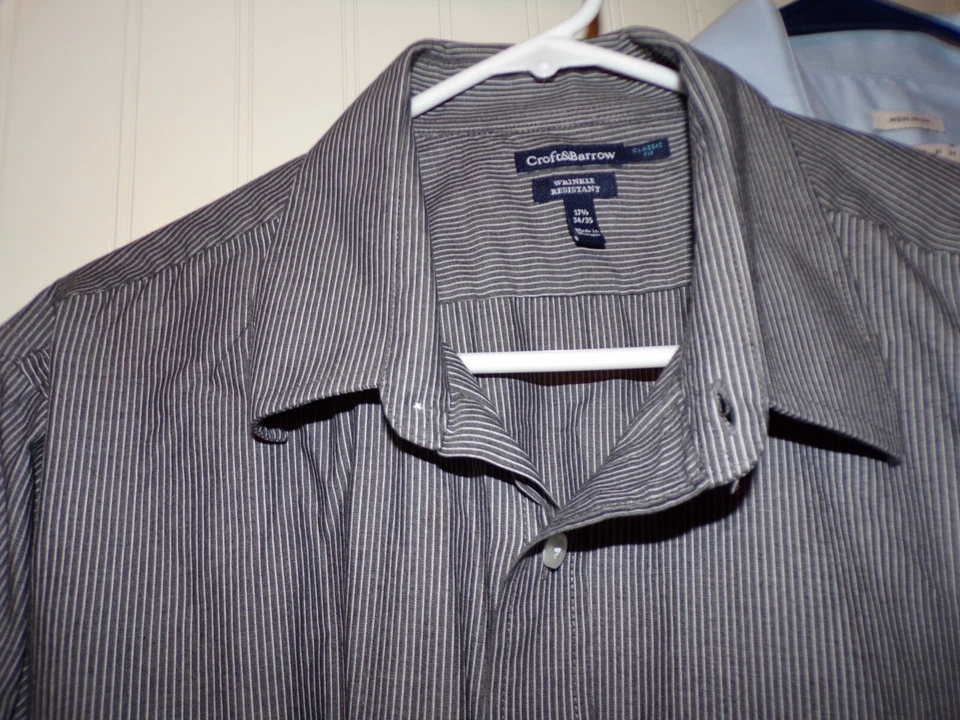 2 camisas masculinas XL Joseph Abbou 17.5 34/35 azul croft/barrow listra branca cinza MR - Imagem 3 de 4